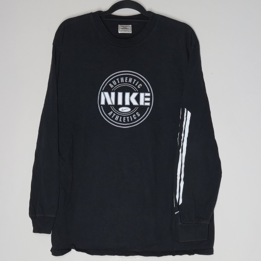 Vintage Nike Athletics Long Sleeve Swoosh 90's Black Shirt Size L Striped